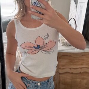 Vintage Avon Fashions Single-stitch Flower‎ Print Cropped Ribbed Tank